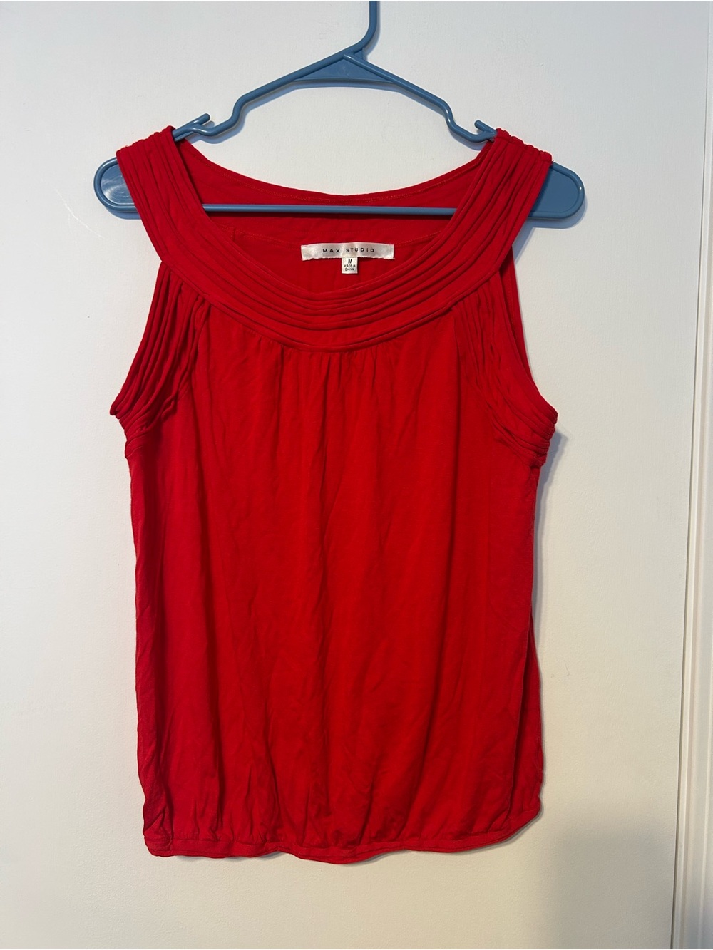 Max Studio Bright Red Sleeveless Pleated Yoke Tank